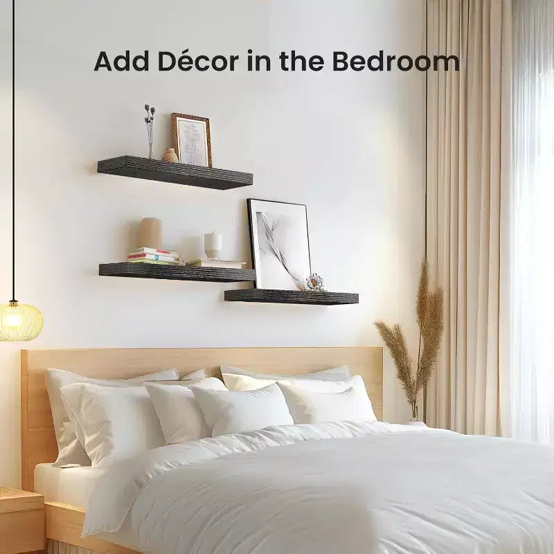 AMADA HOMEFFING Lot de 3 étagères flottantes noires, étagères murales avec supports cachés, étagères murales, convient pour les chambres, les salles de bains, les salons