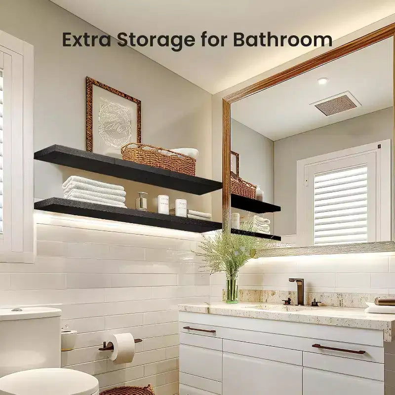 AMADA HOMEFFING Lot de 3 étagères flottantes noires, étagères murales avec supports cachés, étagères murales, convient pour les chambres, les salles de bains, les salons