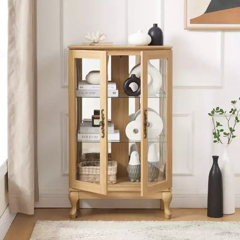 Okak Vitrine, Vitrine d'exposition avec 2 portes en verre trempé et étagères réglables, Armoire de rangement pour salon, chambre à coucher