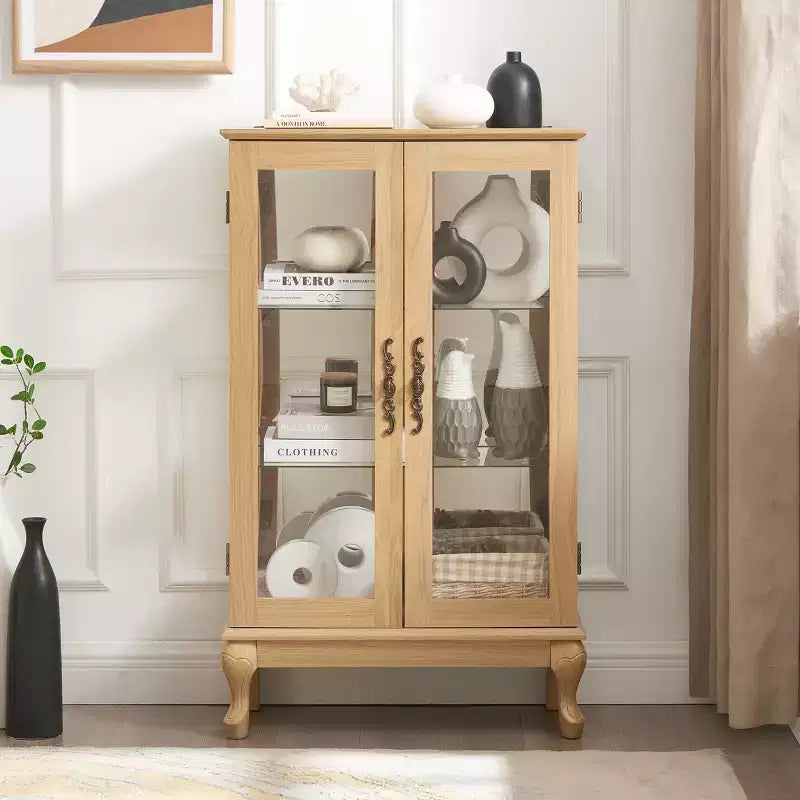 Okak Vitrine, Vitrine d'exposition avec 2 portes en verre trempé et étagères réglables, Armoire de rangement pour salon, chambre à coucher