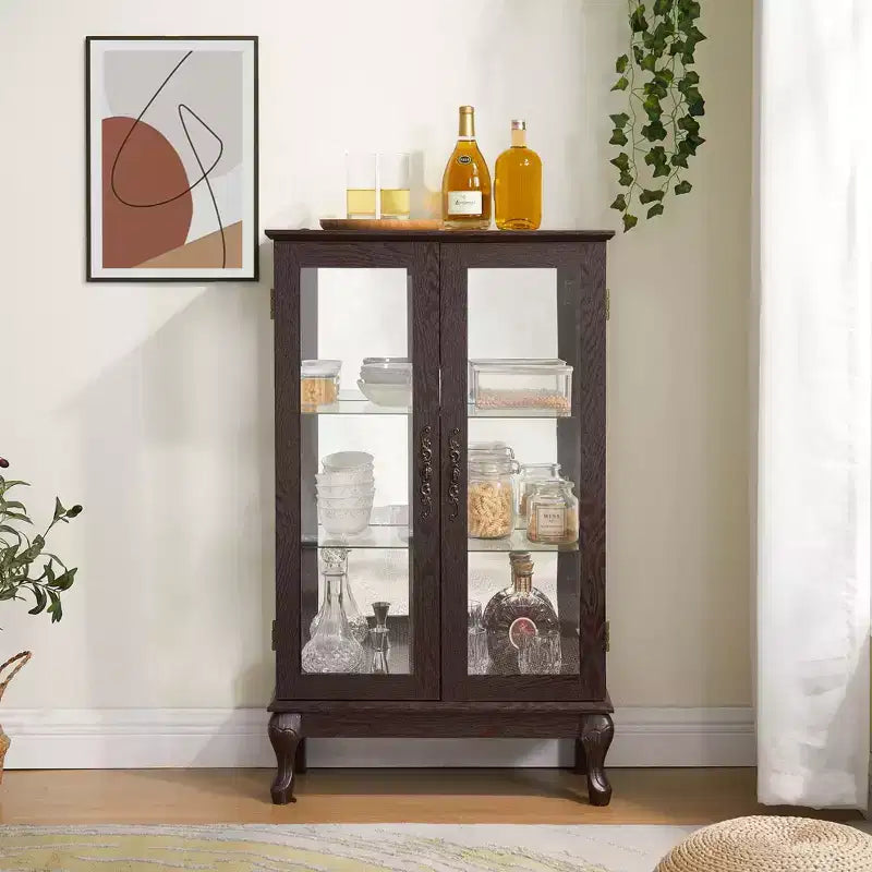 Okak Vitrine, Vitrine d'exposition avec 2 portes en verre trempé et étagères réglables, Armoire de rangement pour salon, chambre à coucher