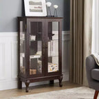 Okak Vitrine, Vitrine d'exposition avec 2 portes en verre trempé et étagères réglables, Armoire de rangement pour salon, chambre à coucher
