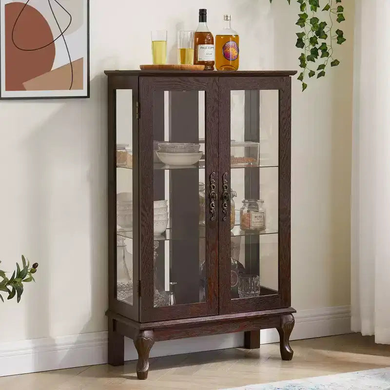 Okak Vitrine, Vitrine d'exposition avec 2 portes en verre trempé et étagères réglables, Armoire de rangement pour salon, chambre à coucher