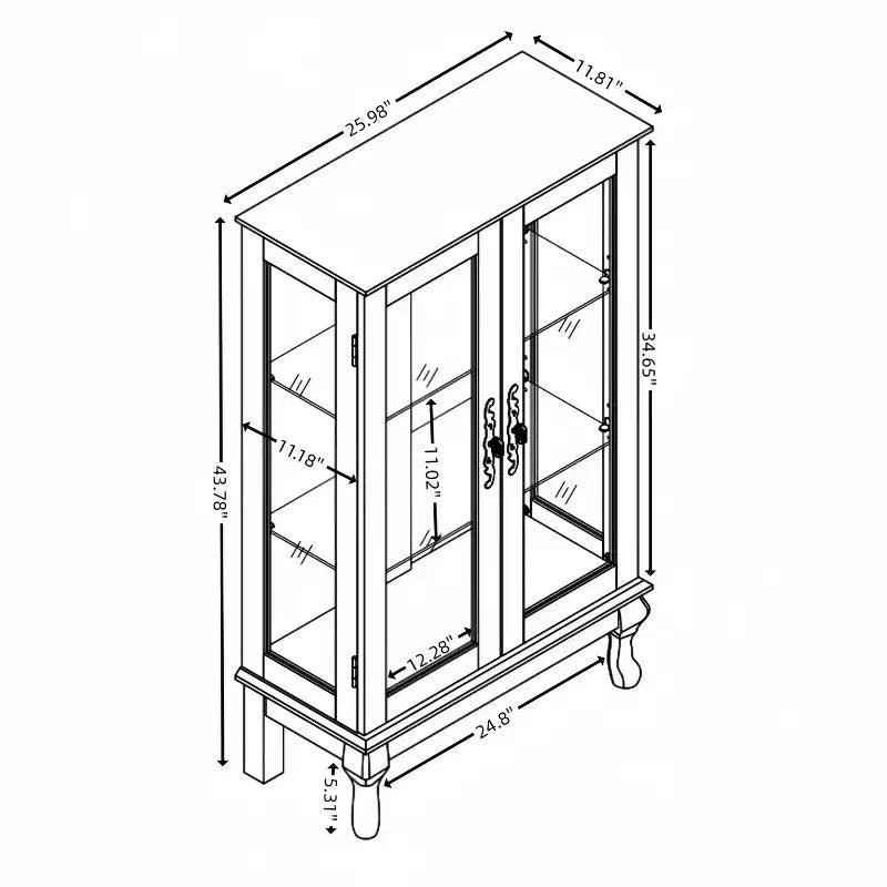Okak Vitrine, Vitrine d'exposition avec 2 portes en verre trempé et étagères réglables, Armoire de rangement pour salon, chambre à coucher