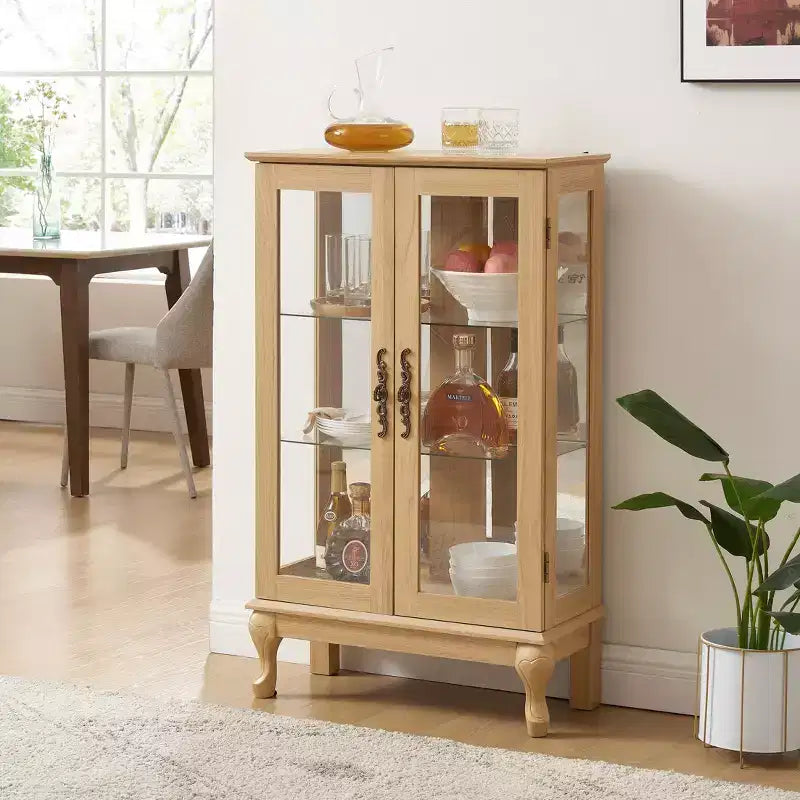 Okak Vitrine, Vitrine d'exposition avec 2 portes en verre trempé et étagères réglables, Armoire de rangement pour salon, chambre à coucher
