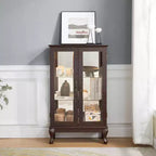 Okak Curio Cabinet, Display Cabinet with 2 Tempered Glass Doors and Adjustable Shelves, Storage Cabinet for Living Room, Bedroom