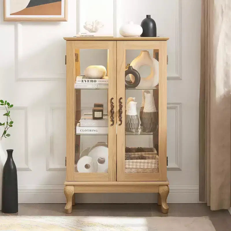 Okak Vitrine, Vitrine d'exposition avec 2 portes en verre trempé et étagères réglables, Armoire de rangement pour salon, chambre à coucher