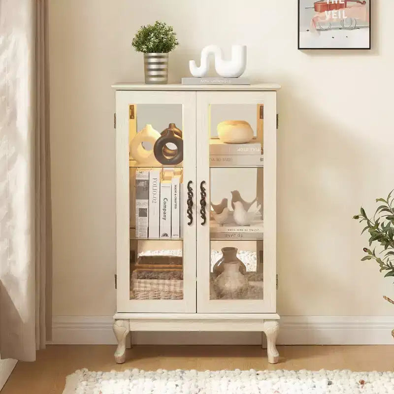 Okak Vitrine, Vitrine d'exposition avec 2 portes en verre trempé et étagères réglables, Armoire de rangement pour salon, chambre à coucher
