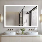 Whisen Bathroom Wall-Mounted Mirror with Aluminum Frame and Dimmable Touch Control, Anti-Fogging, 48x32 - Silver