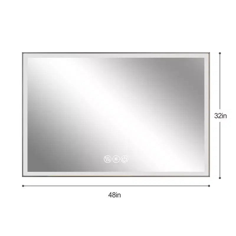 Miroir mural Whisen avec cadre en aluminium et contrôle tactile dimmable, anti-buée, 48x32 - Argent