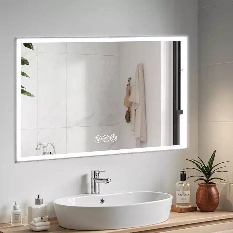 Miroir mural Whisen avec cadre en aluminium et contrôle tactile dimmable, anti-buée, 48x32 - Argent