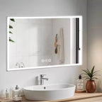 Miroir mural Whisen avec cadre en aluminium et contrôle tactile dimmable, anti-buée, 48x32 - Argent