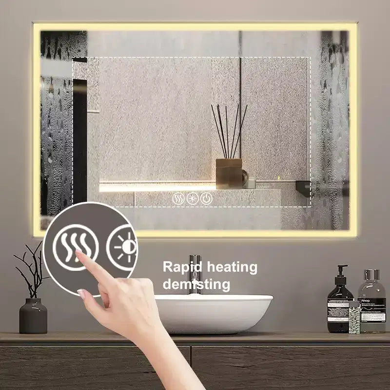 Miroir mural Whisen avec cadre en aluminium et contrôle tactile dimmable, anti-buée, 48x32 - Argent