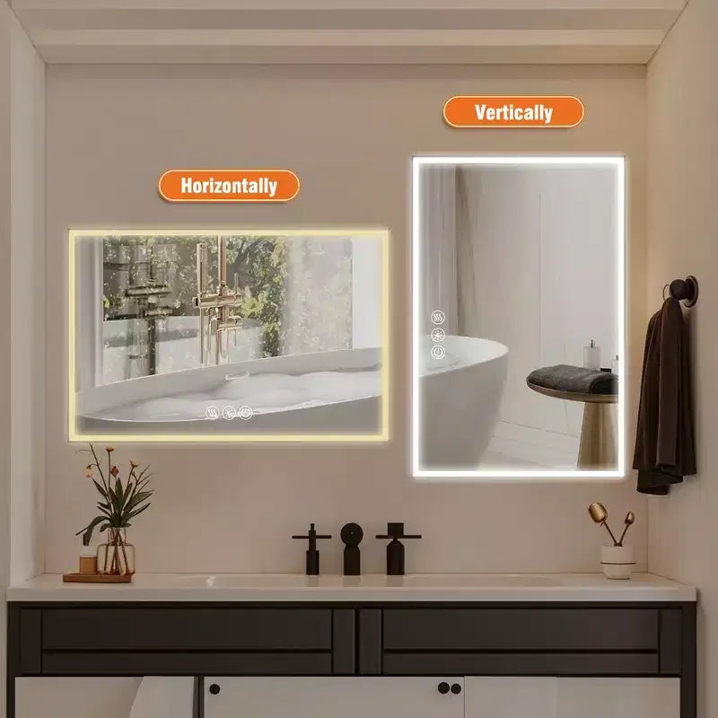 Miroir mural Whisen avec cadre en aluminium et contrôle tactile dimmable, anti-buée, 48x32 - Argent