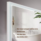 Miroir mural Whisen avec cadre en aluminium et contrôle tactile dimmable, anti-buée, 48x32 - Argent