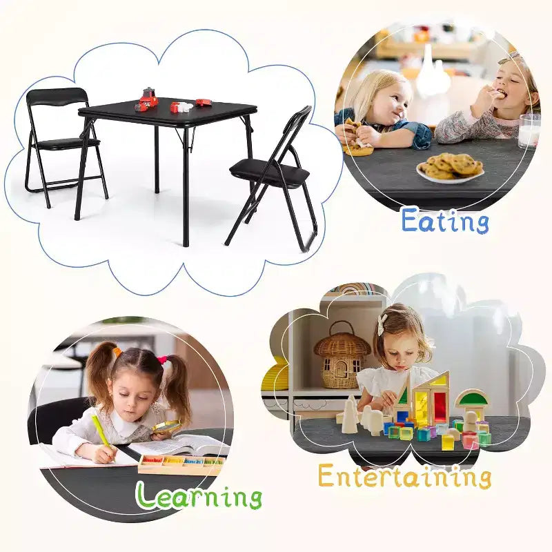 Ensemble Table et Chaises Pliantes COZONY, Table d'Activités Pliable Rembourrée avec 2 Chaises, Structure Métallique Portable