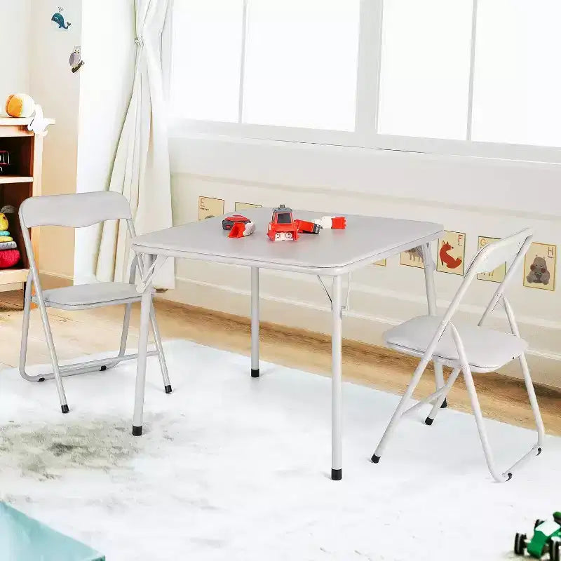 Ensemble Table et Chaises Pliantes COZONY, Table d'Activités Pliable Rembourrée avec 2 Chaises, Structure Métallique Portable