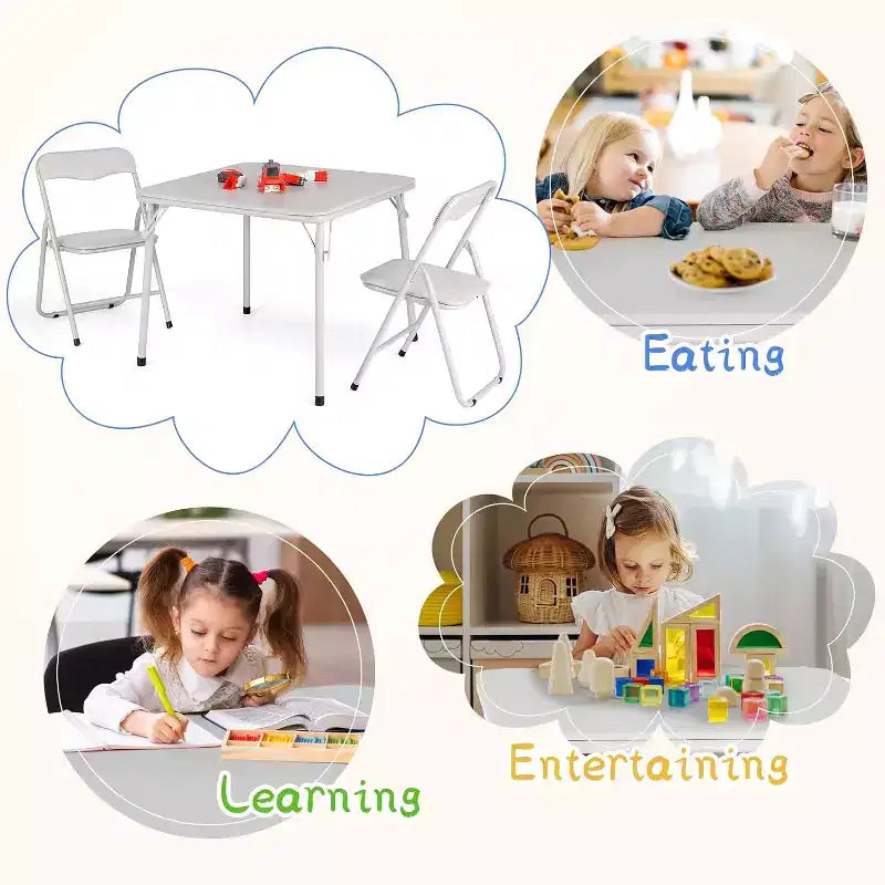 Ensemble Table et Chaises Pliantes COZONY, Table d'Activités Pliable Rembourrée avec 2 Chaises, Structure Métallique Portable