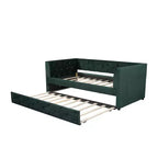 Lit de repos une place Bellemave en velours avec lit gigogne, cadre de lit plateforme avec accoudoirs pour salon, vert