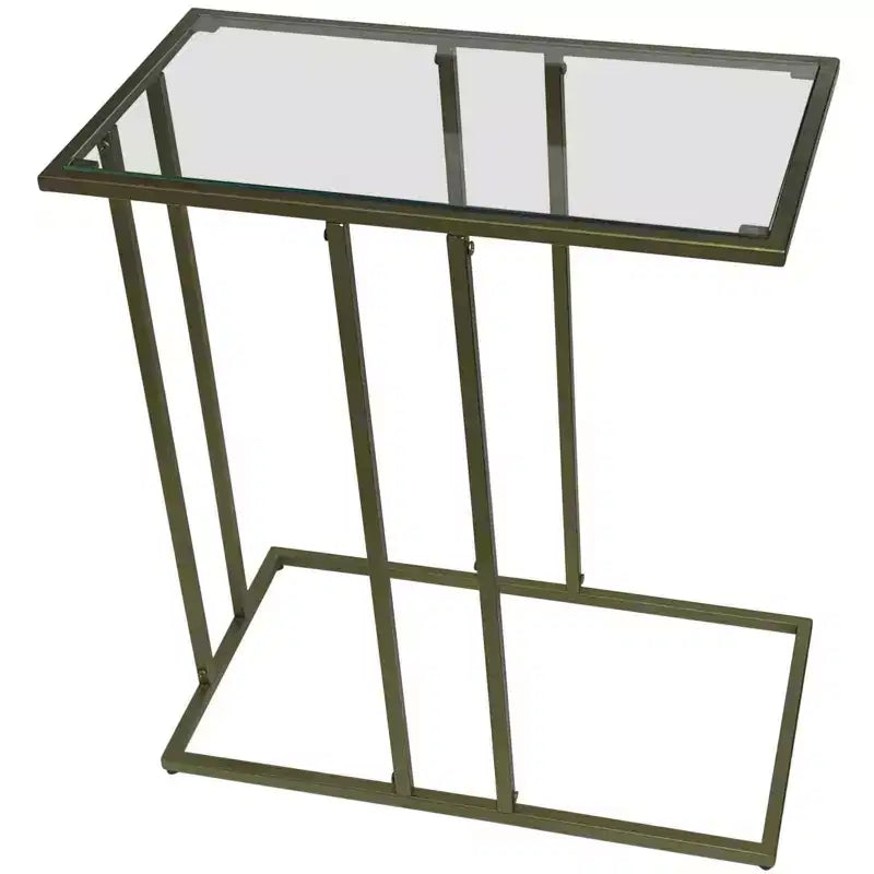 HomeRoots 26 Clear and Antiqued Gold Glass and Iron Frame End Table