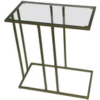 HomeRoots 26 Clear and Antiqued Gold Glass and Iron Frame End Table