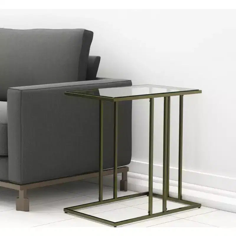 Table d'appoint HomeRoots 26 en verre transparent et or antique et cadre en fer