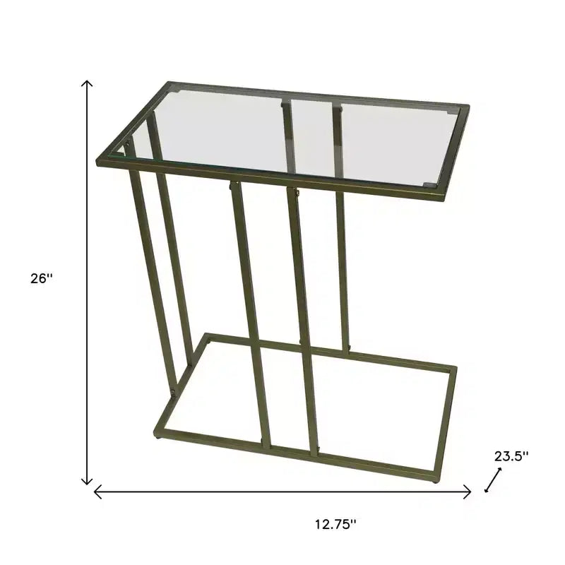 Table d'appoint HomeRoots 26 en verre transparent et or antique et cadre en fer