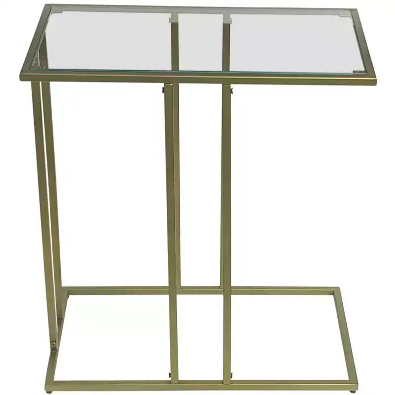 Table d'appoint HomeRoots 26 en verre transparent et or antique et cadre en fer