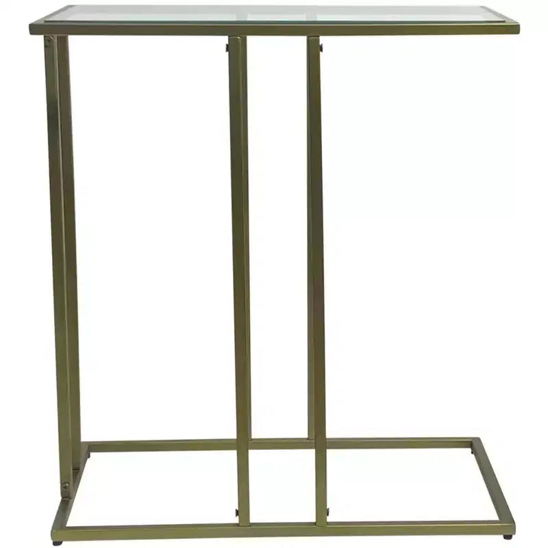 Table d'appoint HomeRoots 26 en verre transparent et or antique et cadre en fer