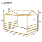 Bellemave Lit de sol Queen Size en métal pour enfants, Lit de sol Montessori avec toit, Cadre de lit maison Queen pour garçons et filles, Or