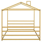 Bellemave Lit de sol Queen Size en métal pour enfants, Lit de sol Montessori avec toit, Cadre de lit maison Queen pour garçons et filles, Or