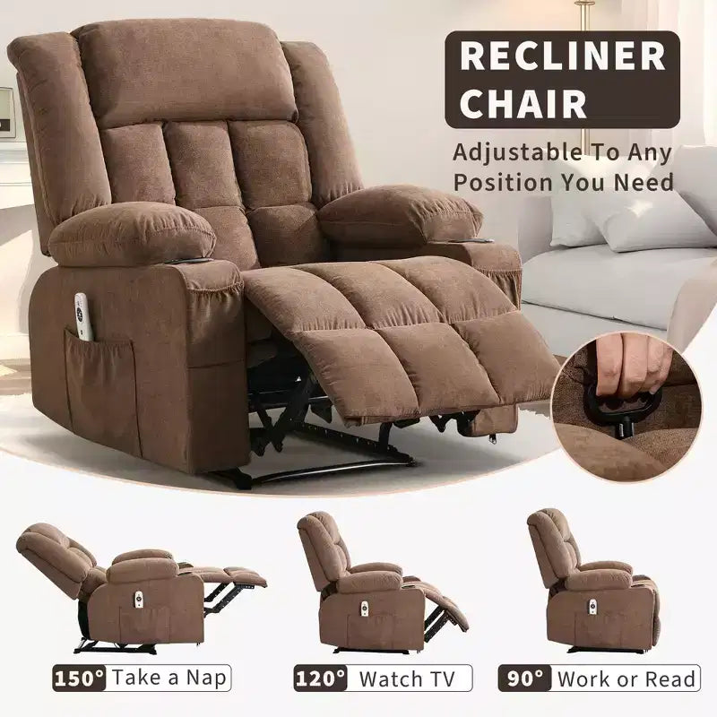 Fauteuil inclinable manuel large GustoWave avec massage chauffant - Fauteuil inclinable individuel surrembourré avec télécommande et 3 positions d'inclinaison