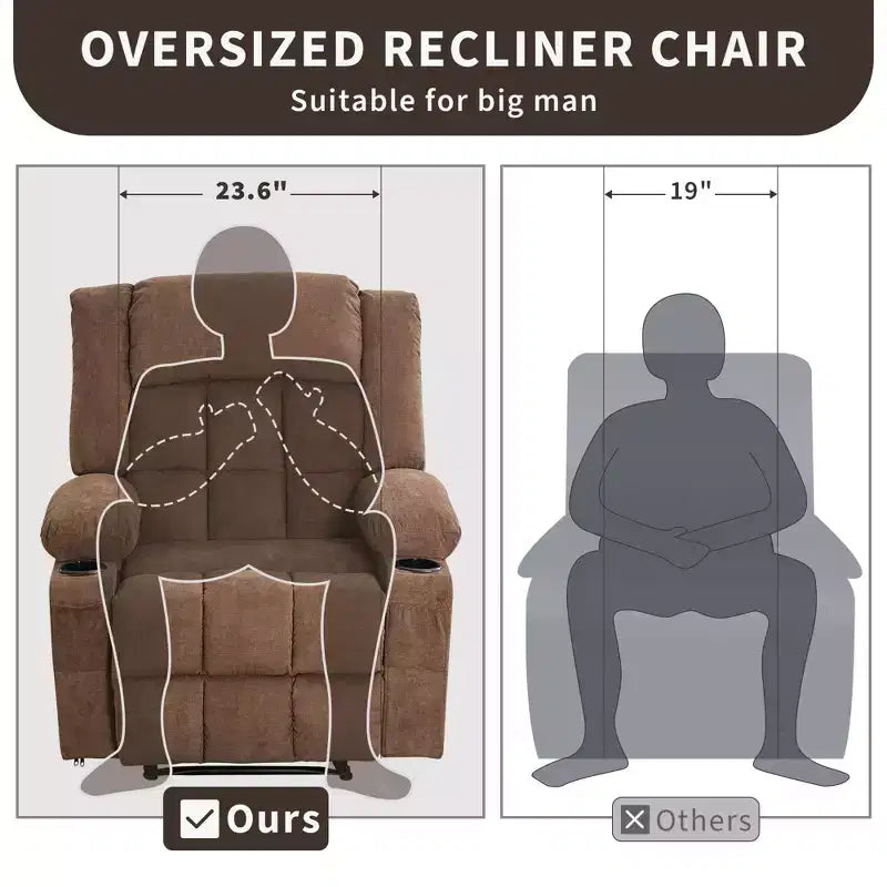 Fauteuil inclinable manuel large GustoWave avec massage chauffant - Fauteuil inclinable individuel surrembourré avec télécommande et 3 positions d'inclinaison