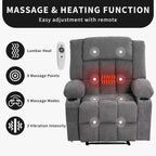 Fauteuil inclinable manuel large GustoWave avec massage chauffant - Fauteuil inclinable individuel surrembourré avec télécommande et 3 positions d'inclinaison