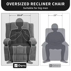 Fauteuil inclinable manuel large GustoWave avec massage chauffant - Fauteuil inclinable individuel surrembourré avec télécommande et 3 positions d'inclinaison
