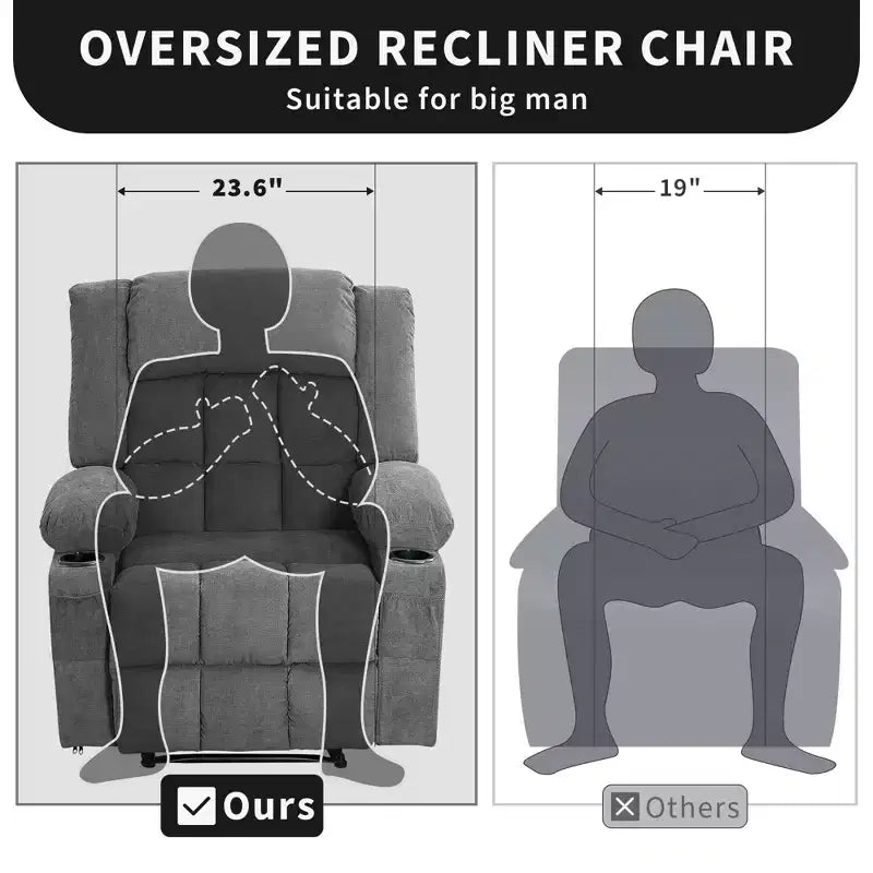 Fauteuil inclinable manuel large GustoWave avec massage chauffant - Fauteuil inclinable individuel surrembourré avec télécommande et 3 positions d'inclinaison