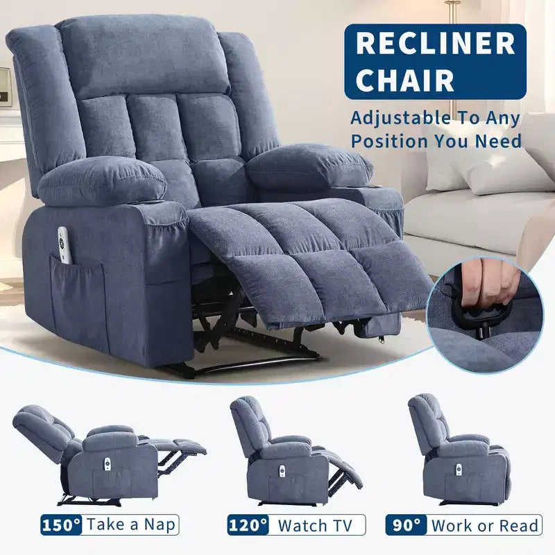 Fauteuil inclinable manuel large GustoWave avec massage chauffant - Fauteuil inclinable individuel surrembourré avec télécommande et 3 positions d'inclinaison