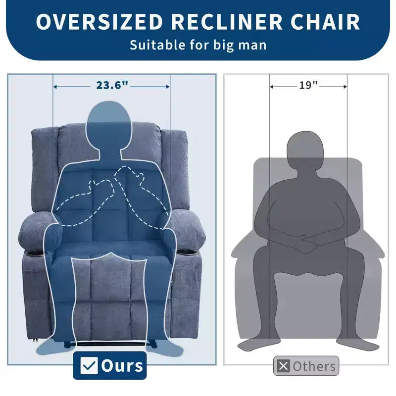 Fauteuil inclinable manuel large GustoWave avec massage chauffant - Fauteuil inclinable individuel surrembourré avec télécommande et 3 positions d'inclinaison