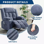 Fauteuil inclinable manuel large GustoWave avec massage chauffant - Fauteuil inclinable individuel surrembourré avec télécommande et 3 positions d'inclinaison