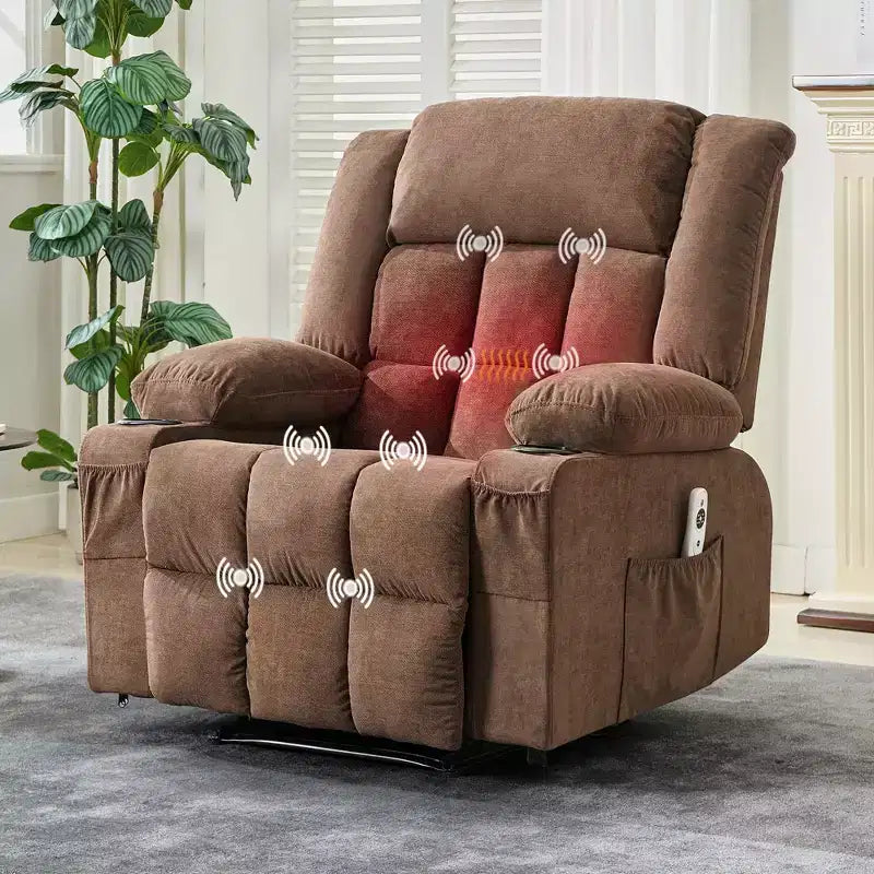 Fauteuil inclinable manuel large GustoWave avec massage chauffant - Fauteuil inclinable individuel surrembourré avec télécommande et 3 positions d'inclinaison