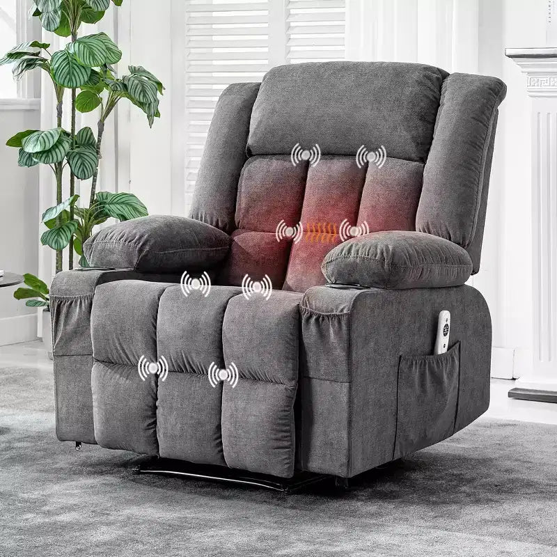 Fauteuil inclinable manuel large GustoWave avec massage chauffant - Fauteuil inclinable individuel surrembourré avec télécommande et 3 positions d'inclinaison