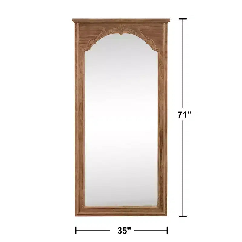 MAYEERTY Miroir pleine longueur en bois massif avec arche intérieure sculptée à angle droit, marron, 71x35x2 po, sans support