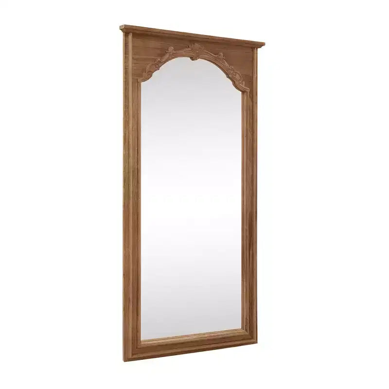 MAYEERTY Miroir pleine longueur en bois massif avec arche intérieure sculptée à angle droit, marron, 71x35x2 po, sans support