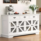 CuisinSmart 63 Buffet Cabinet with Storage with 3 Drawers & 4 Mesh Barn Doors, Modern Farmhouse Coffee Bar Buffet Table with Charging Station