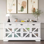 CuisinSmart 63 Buffet avec Rangement, 3 Tiroirs et 4 Portes de Grange en Maille, Table de Buffet Bar à Café Style Ferme Moderne avec Station de Charge