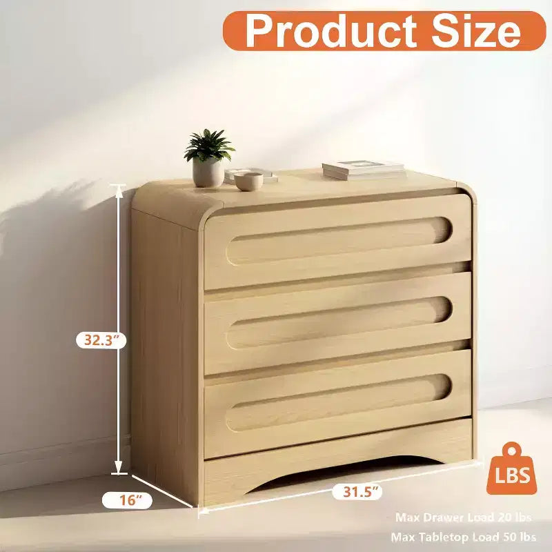 Commode à 3 tiroirs pour chambre à coucher, commode de rangement en bois de 81 cm de large avec organisateur à tiroirs
