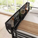 Lit mezzanine double avec escalier, lit mezzanine double en métal avec étagères de rangement, lit mezzanine haut avec armoire pour enfants et adolescents, noir