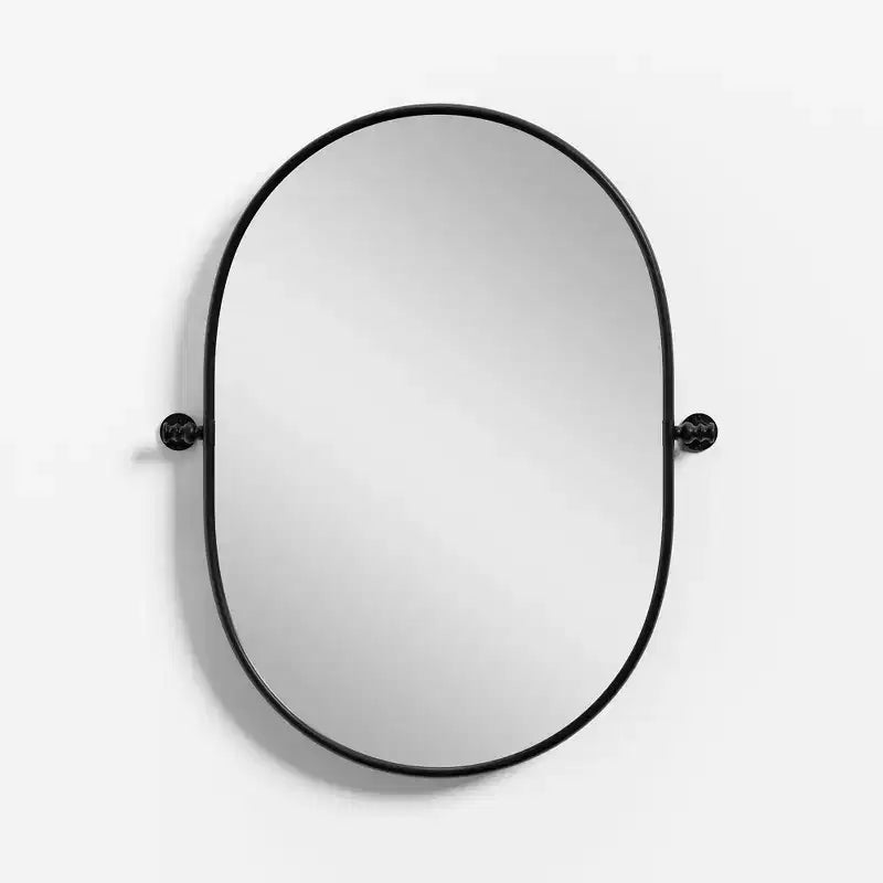 MAYEERTY Miroir suspendu en fer en forme de rail, quincaillerie noire 31x24x2in, double face