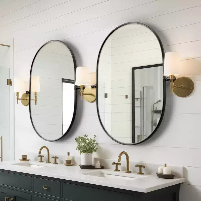 MAYEERTY Miroir suspendu en fer en forme de rail, quincaillerie noire 31x24x2in, double face