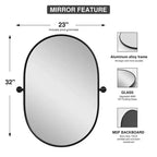 MAYEERTY Miroir suspendu en fer en forme de rail, quincaillerie noire 31x24x2in, double face